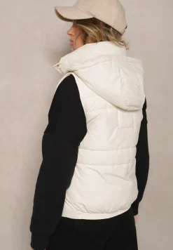 Jasnobeżowa Kamizelka z Odpinanym Kapturem Ozdobiona Pikowaniem i Metalicznymi Dodatkami Sinthella