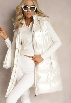 Jasnobeżowa Kamizelka z Pikowaniem i Kapturem Brisel