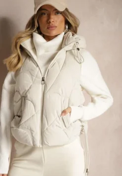 Jasnobeżowa Kamizelka z Sorony z Kapturem i Kieszeniami z Pikowanym Przeszyciem Nairora