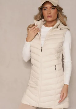 Jasnobeżowa Kamizelka z z Odpinanym Kapturem Ozdobiona Pikowaniem Ivathira