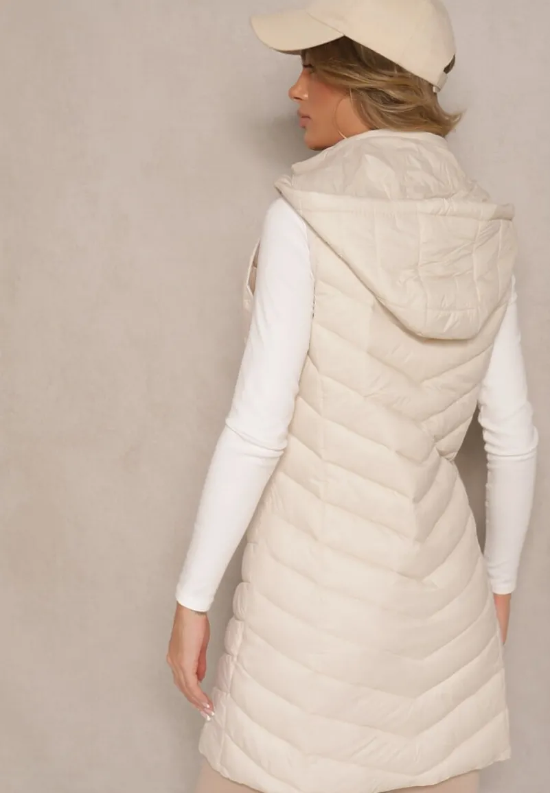 Jasnobeżowa Kamizelka z z Odpinanym Kapturem Ozdobiona Pikowaniem Ivathira