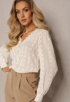 Jasnobeżowa Koronkowa Bluzka z Metaliczną Nitką Maliso