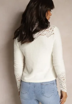 Jasnobeżowa Koronkowa Bluzka z Golfem Olvesin