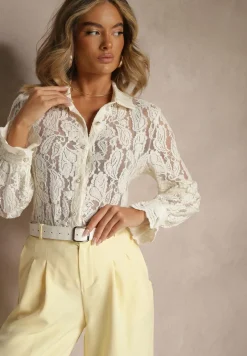 Jasnobeżowa Koszula Koronkowa na Guziki Acameda