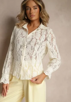 Jasnobeżowa Koszula Koronkowa na Guziki Acameda