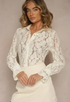 Jasnobeżowa Koszula Koronkowa na Guziki Acameda