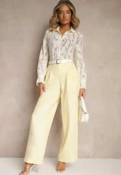 Jasnobeżowa Koszula Koronkowa na Guziki Acameda