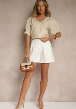 Jasnobeżowa Koszula z Bawełny Ozdobiona Haftem i Srebrną Nicią Wilaravia