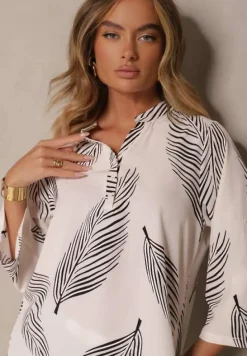 Jasnobeżowa Koszula z Bawełną i Motywem Liści Lumireline