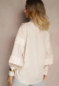 Jasnobeżowa Koszula z Bawełną i Szerokimi Rękawami Edioniela