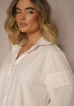 Jasnobeżowa Koszula z Bawełną i Szerokimi Rękawami Edioniela