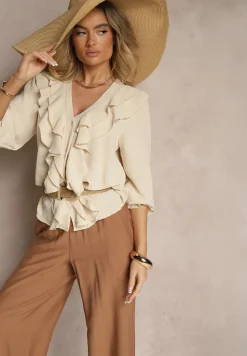 Jasnobeżowa Koszula z Falbankami Ravedia