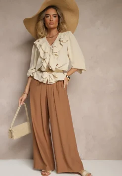 Jasnobeżowa Koszula z Falbankami Ravedia