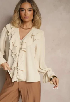 Jasnobeżowa Koszula z Falbankami Ravedia