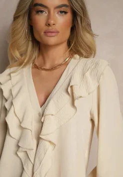 Jasnobeżowa Koszula z Falbankami Ravedia