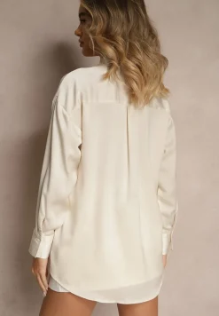 Jasnobeżowa Koszula z Satyny Ozdobiona Eleganckimi Guzikami Terzedis