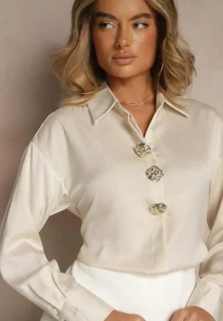 Jasnobeżowa Koszula z Satyny Ozdobiona Eleganckimi Guzikami Terzedis