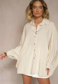 Jasnobeżowa Koszula z Wiskozą w Stylu Nietoperza Sonarielia