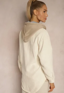 Jasnobeżowa Koszula ze Sztruksu z Dodatkiem Bawełny Zapinana na Guziki Tarinia