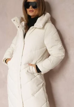 Jasnobeżowa Kurtka Długa Pikowana Musca