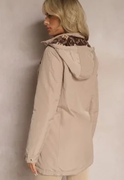 Jasnobeżowa Kurtka Dwustronna z Kapturem i Sznurkiem w Talii Divinza