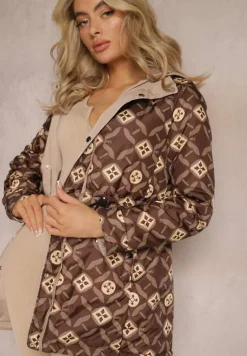 Jasnobeżowa Kurtka Dwustronna z Kapturem i Sznurkiem w Talii Divinza