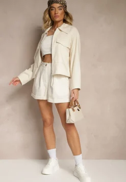 Jasnobeżowa Kurtka Ozdobiona Kieszeniami z Klapami Galerenia