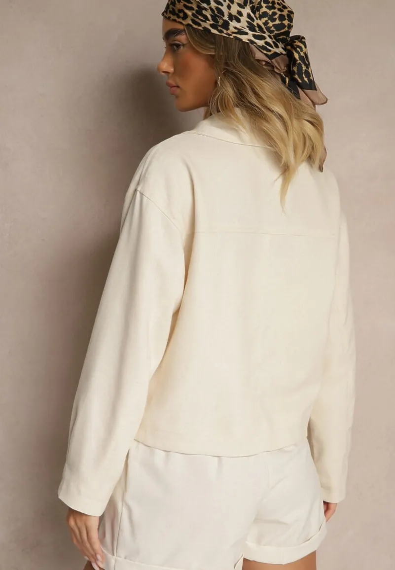 Jasnobeżowa Kurtka Ozdobiona Kieszeniami z Klapami Galerenia