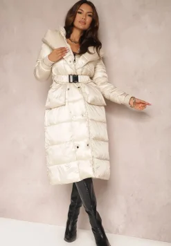 Jasnobeżowa Kurtka Pikowana Długa Dudlat