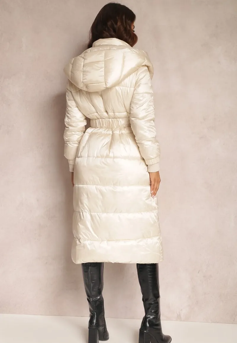 Jasnobeżowa Kurtka Pikowana Długa Dudlat