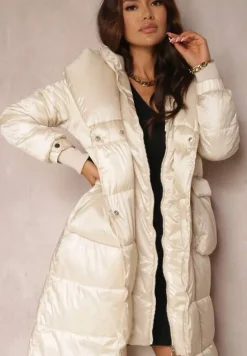 Jasnobeżowa Kurtka Pikowana Długa Dudlat