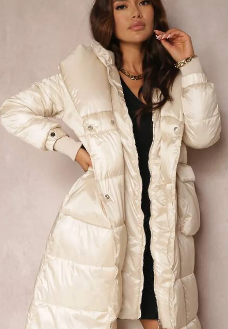 Jasnobeżowa Kurtka Pikowana Długa Dudlat