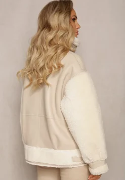 Jasnobeżowa Kurtka Ramoneska z Futerkiem Mysteri