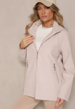 Jasnobeżowa Kurtka w Stylu Wiatrówki z Odpinanym Kapturem Ndivena