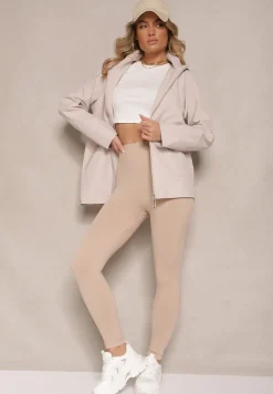 Jasnobeżowa Kurtka w Stylu Wiatrówki z Odpinanym Kapturem Ndivena