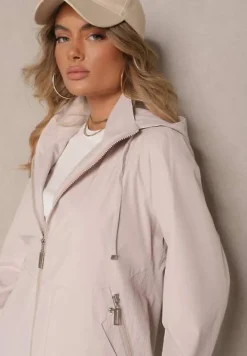 Jasnobeżowa Kurtka w Stylu Wiatrówki z Odpinanym Kapturem Ndivena