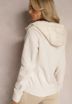 Jasnobeżowa Kurtka z Kapturem Ozdobiona Skośnym Pikowaniem Faneli