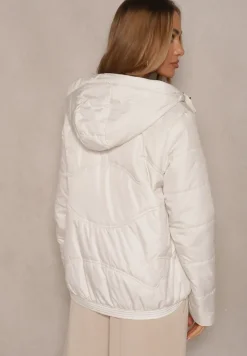 Jasnobeżowa Kurtka z Pikowanymi Przeszyciami i Kapturem Zdobiona Sznurkami Evivienne