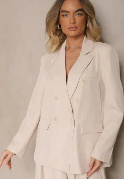 Jasnobeżowa Marynarka Dwurzędowa z Usztywnionymi Ramionami Emivori