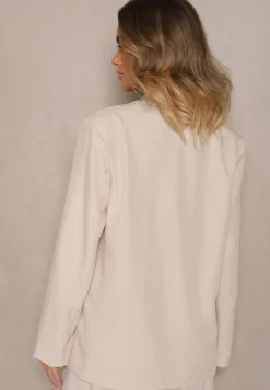 Jasnobeżowa Marynarka Dwurzędowa z Usztywnionymi Ramionami Emivori