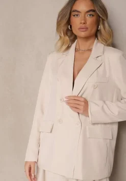 Jasnobeżowa Marynarka Dwurzędowa z Usztywnionymi Ramionami Emivori