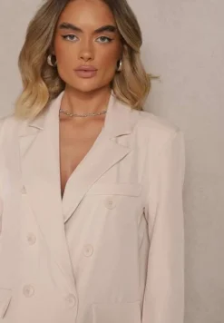 Jasnobeżowa Marynarka Dwurzędowa z Usztywnionymi Ramionami Emivori