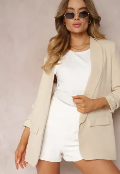 Jasnobeżowa Marynarka Niezapinana z Marszczonymi Rękawami Orolea