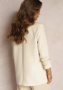 Jasnobeżowa Marynarka Niezapinana z Marszczonymi Rękawami Orolea