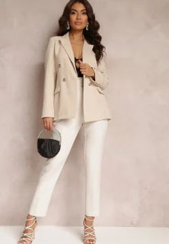 Jasnobeżowa Marynarka Niezapinana z Dekoracyjnymi Guzikami Cose