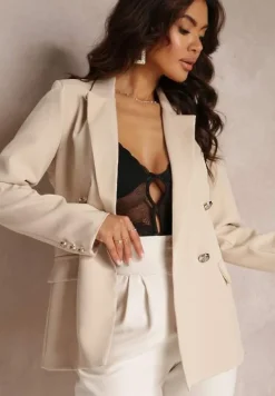 Jasnobeżowa Marynarka Niezapinana z Dekoracyjnymi Guzikami Cose