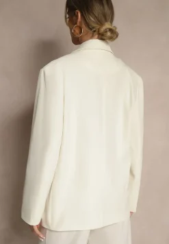 Jasnobeżowa Marynarka o Pudełkowym Kroju Usztywnionymi Ramionami Sonarieta