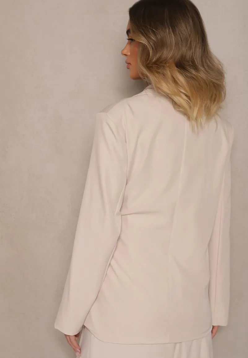 Jasnobeżowa Marynarka Ozdobiona Wiązaniem z Boku Lunorisa