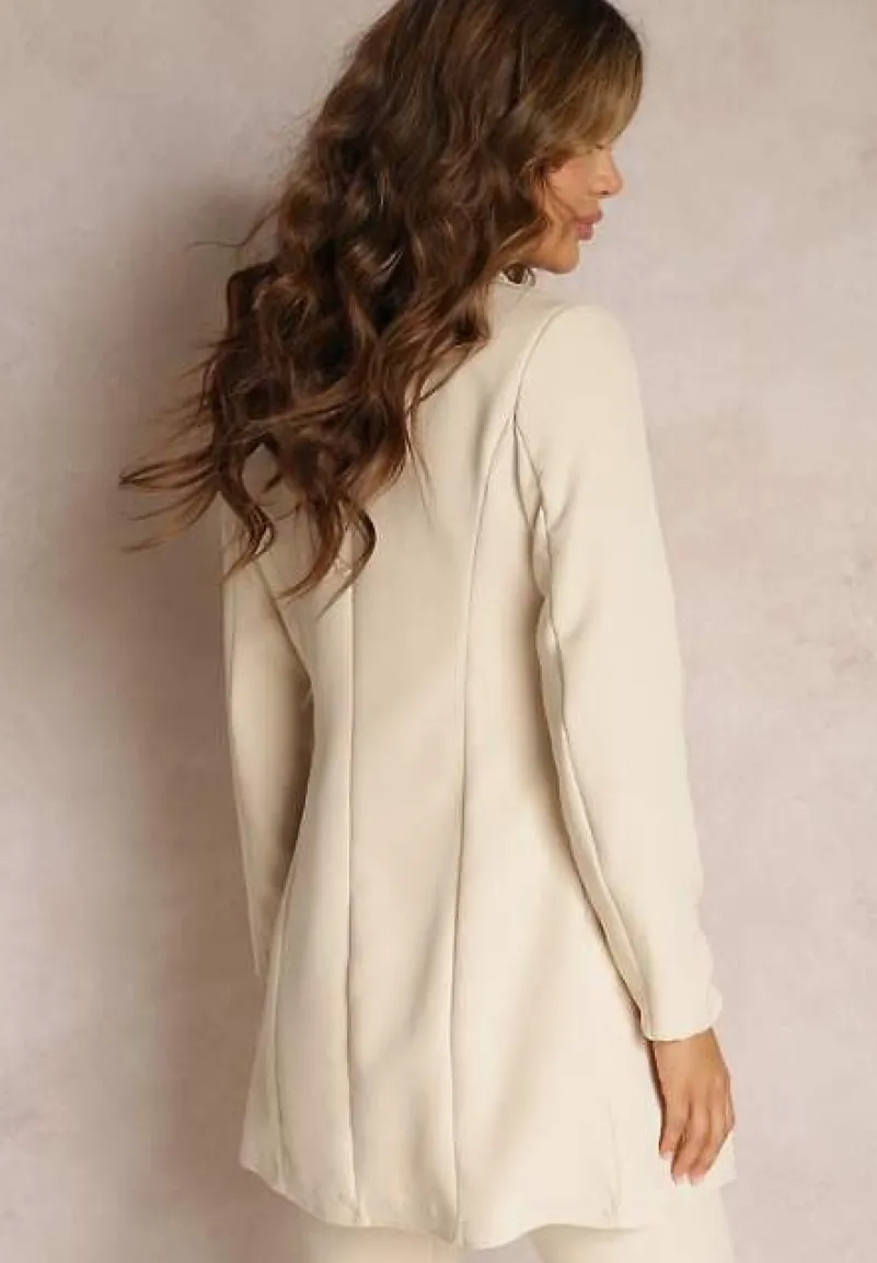 Jasnobeżowa Marynarka Taliowana Dwurzędowa Swal