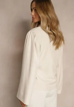 Jasnobeżowa Marynarka z Rozszerzanymi Rękawami Zdobiona Wiązaniem z Boku Sanivera